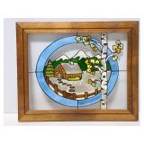 Framed cottage stained glass suncatcher art