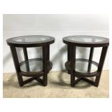 Pair of tiered end tables w/ glass tops