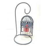 Metal bird cage candle holder w/ display stand