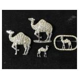 Paved rhinestone vintage camel brooches