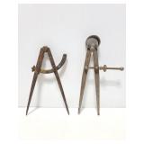 Two old vintage protractor compasses