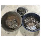 Three old pots of nail, etc.