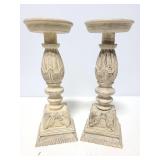 Pair of large wood pillar candle holders