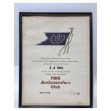 1958 TWA Ambassadors Club certificate