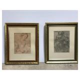 Two portrait art sketch prints