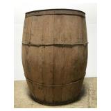 Large banded wooden wine keg barrel