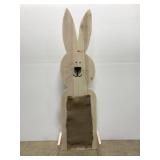 Handcrafted wooden bunny rabbit w/ burlap sack