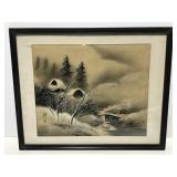 Asian framed silk art painting - 2