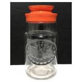 Bald Eagle glass kitchen jar w/ orange lid