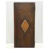Salvaged wooden cabinet door w/ wood appliqué