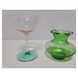 Stemmed glass cup and small vase