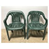 Pair of two green stacking patio chairs