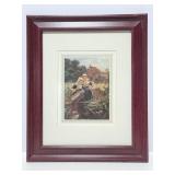 Framed girls watering a garden art print
