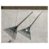 Two lawn and leaf rakes