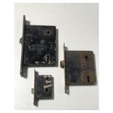 Three antique door hardware skeleton locks