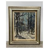 Original framed moonlight woods oil painting