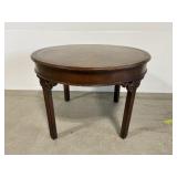 Vintage round wood & leather top coffee table