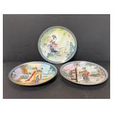 Japanese geisha girl hand painted plate trio