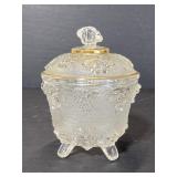 Vintage gold trim lidded glass candy dish