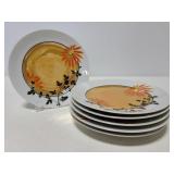 Set of six plates with orange center design