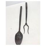Antique wrought iron long handle spoon/fork