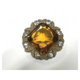 Vintage amber gem brooch