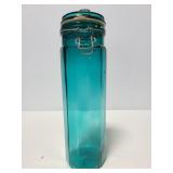 Tall blue glass jar canister