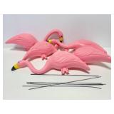 Five plastic mold Pink Flamingos w/ metal stakes