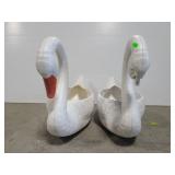 Two plastic mold garden swan planters
