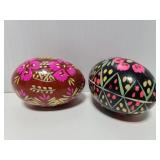 Two decorative floral eggs
