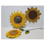 Metal & Wood sunflower yard art trio