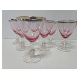 Set of 8 ombre pink wine glasses w/ silver edge