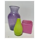 Colorful glass vase trio