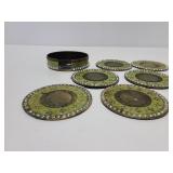 Vintage brass jeweled coaster set