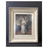 Antique wood framed English girl portrait
