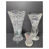 Cut glass vase trio