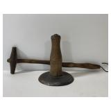 Antique wood dinner gong and hammer