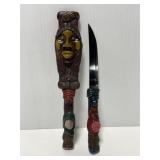 Stone carved tramotina double knife & sheath
