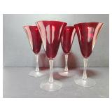 Set of 4 red glass goblets