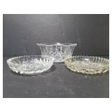Clear cut glass bowl and trinket dishes