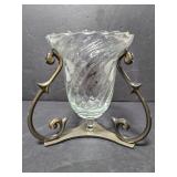 Glass vase with metal stand