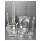 Vintage Pryrex glass beakers & graduated cylinders