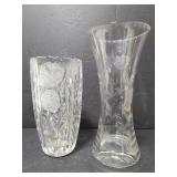 Two floral design glass vases