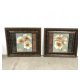 Pair of metal-framed wildflower art decor prints