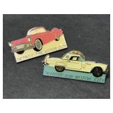 Two Detroit Motor City classic car lapel hat pins