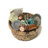 Basket of small vintage items