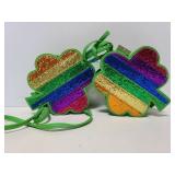 Two NWT rainbow glitter clover purses