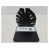 Set of metal palm leaf bookends, black