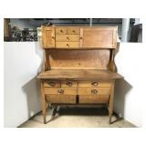 Vintage wood farmhouse hutch w/ round drawers