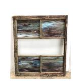 Vintage slag glass five pane framed window